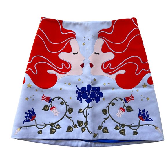 Vivetta Dresses & Skirts - Vivetta Face Print Mini Skirt – Red Hair & Floral Art Print – Size 38